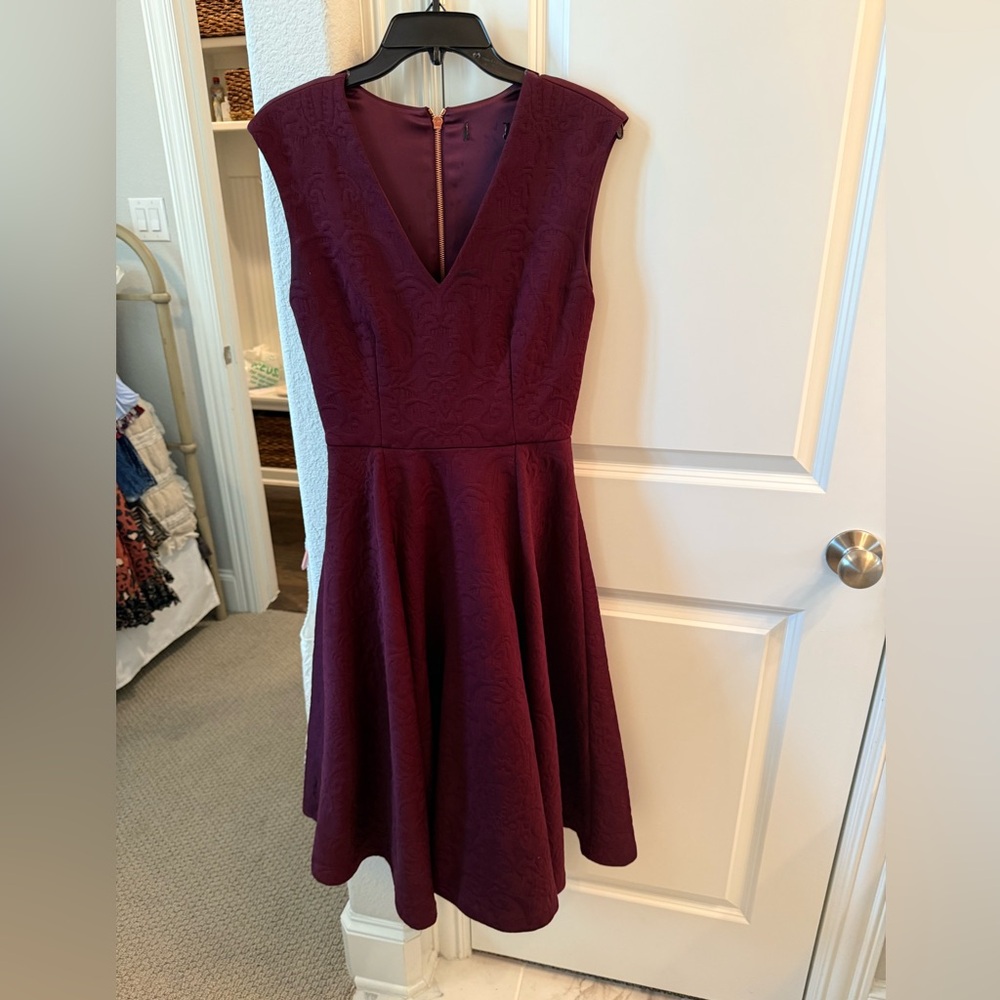 Ted Baker Sleeveless V-Neck Dress in Rich Burgundy